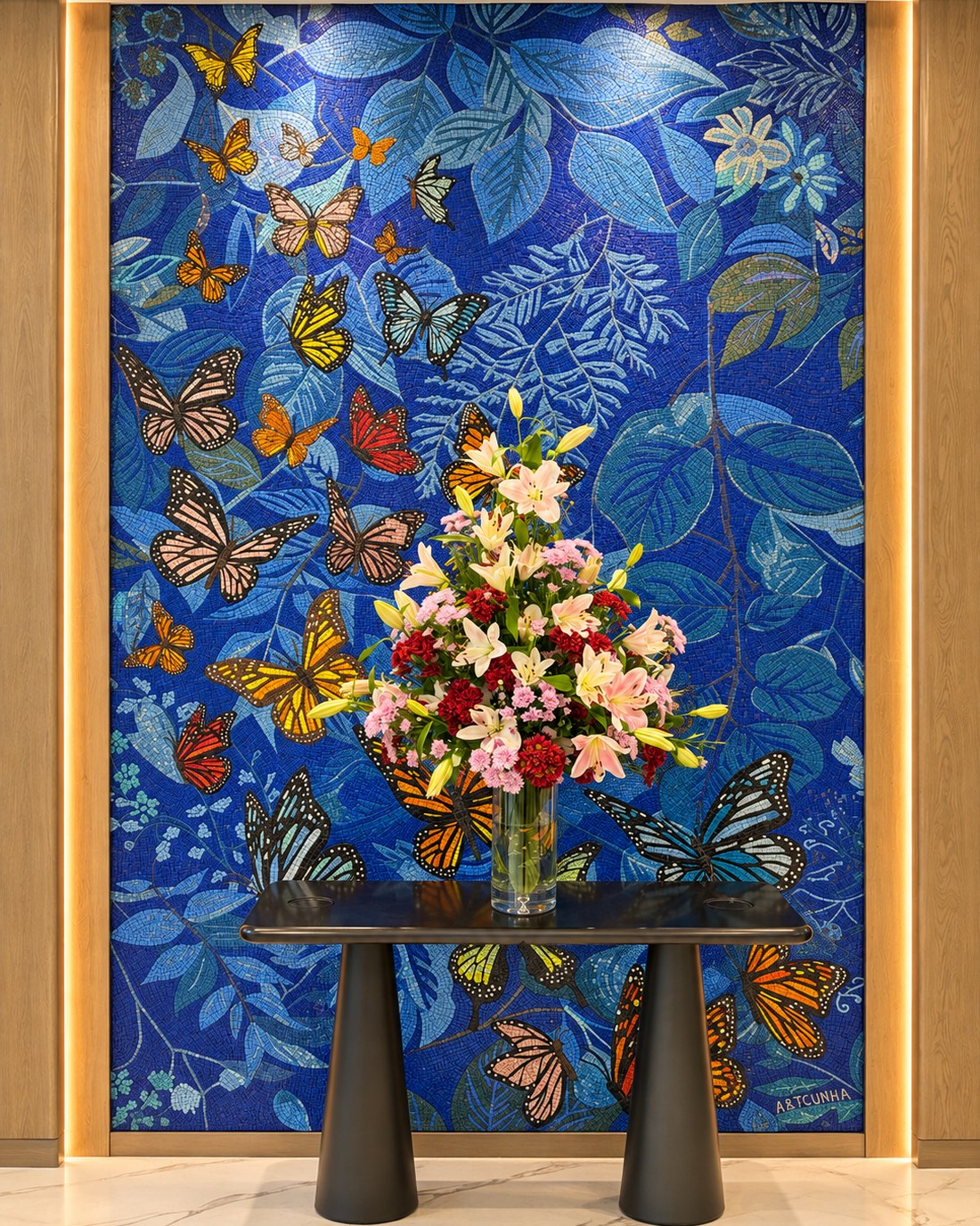 Mosaic artwork in the reception of B&K Capital's Mumbai office